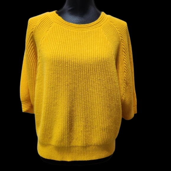 VTG 80s Sears JUNIOR BAZAAR Sunshine Yellow Dolman Sleeves Knit Sweater (36) - Picture 2 of 11